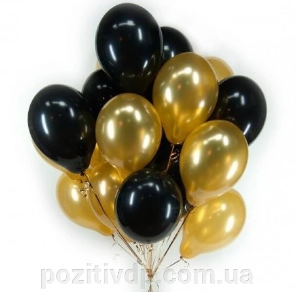 Фонтан из шаров с гелием Чёрных Пастель и Золото Металлик 30 см. 20 шт. ##от компании## Позитив - ##фото## 1