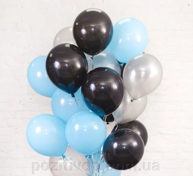 Фонтан из шаров с гелием Чёрный, Голубой Пастель, Серебро Металлик 30см.20 шт ##от компании## Позитив - ##фото## 1