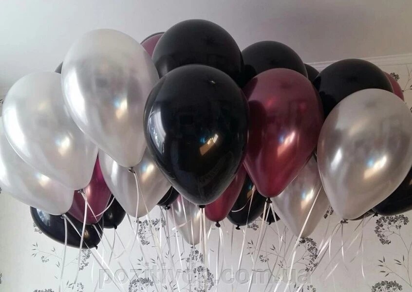Фонтан из шаров с гелием Чёрный Пастель, Белый, Бургундия Металлик 30см.20 шт ##от компании## Позитив - ##фото## 1