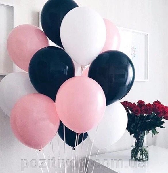 Фонтан из шаров с гелием Чёрный, Розовый и Белый Пастель 30 см.20 шт. ##от компании## Позитив - ##фото## 1