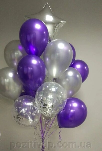 Фонтан из шаров с гелием "Фиолетовое Серебро" 14 шаров в облаке ##от компании## Позитив - ##фото## 1