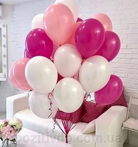 Фонтан из шаров с гелием Фуксия, Розовый, Белый Пастель 30 см. 20 шт. ##от компании## Позитив - ##фото## 1