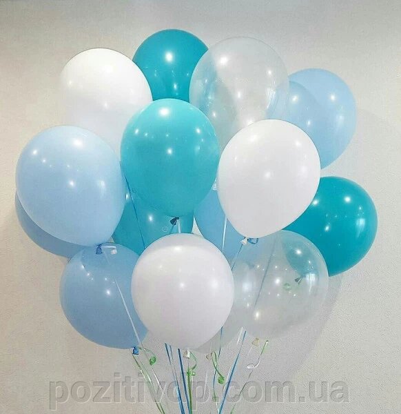 Фонтан из шаров с гелием Голубой, Белый, Прозрачный, Аквамарин Пастель 30 см.20 шт. ##от компании## Позитив - ##фото## 1