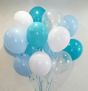 Фонтан из шаров с гелием Голубой, Белый, Прозрачный, Аквамарин Пастель 30 см. 20 шт.