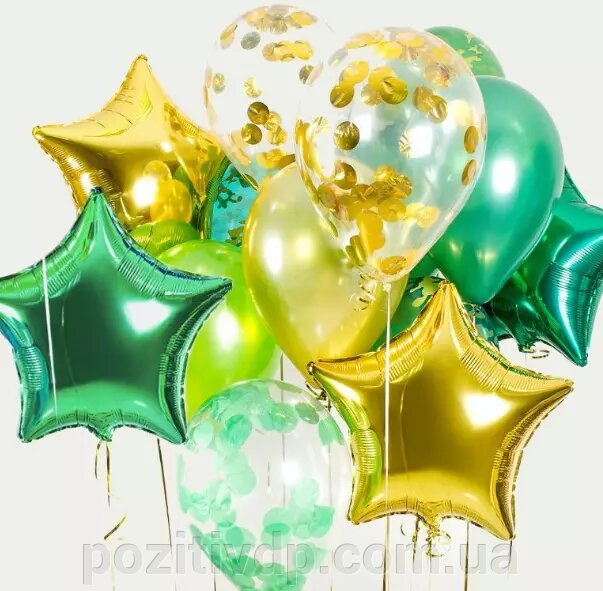 Фонтан из шаров с гелием "Изумрудное Золото" ##от компании## Позитив - ##фото## 1