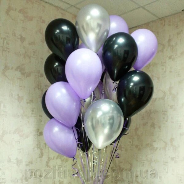 Фонтан з куль з гелієм Фіолетовий, Чорний Пастель, Срібло хром 30 см. 20 шт. від компанії позитив - фото 1