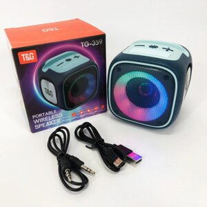 Портативна Bluetooth колонка TG359 7W з підсвічуванням RGB, акумуляторна колонка для музики. Колір: синій