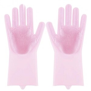 Силіконові рукавички Magic Silicone Gloves Pink для прибирання чистки миття посуду для будинку. Колір рожевий