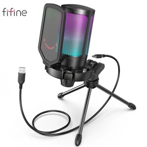 Мікрофон конденсаторний FIFINE AMPLIGAME A6V ігровий, з RGB-підсвіткою для ПК, PS4, PS5 Чорний