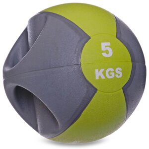 М'яч медичний медбол із двома ручками Zelart FI-2619-5 5 кг сірий-зелений