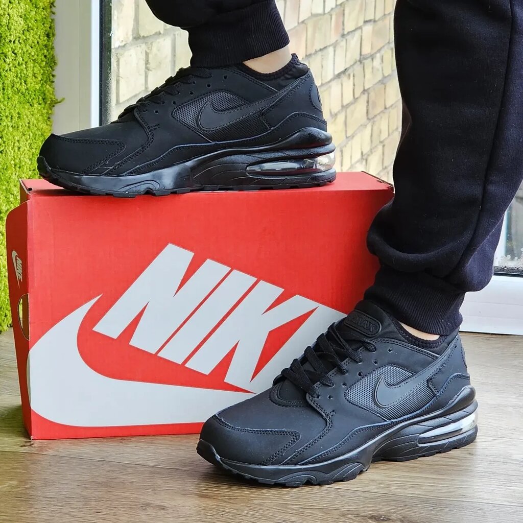 Чоловічі Чорні Кросівки N! ke Air Max 93 Шкіряні Найки (розміри: 41,42,43,44,45) - 93-1 Відео Огляд від компанії Вигідно - фото 1