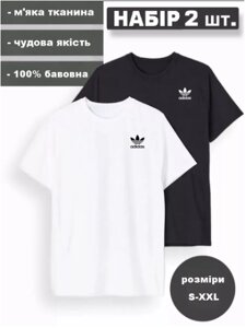 Футболка Adidas чорна та біла бавовна Адідас, набір футболок (розміри M, L, XL, XXL)