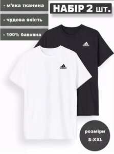 Футболка Adidas чорна та біла бавовна Адідас (розміри M, L, XL, XXL)