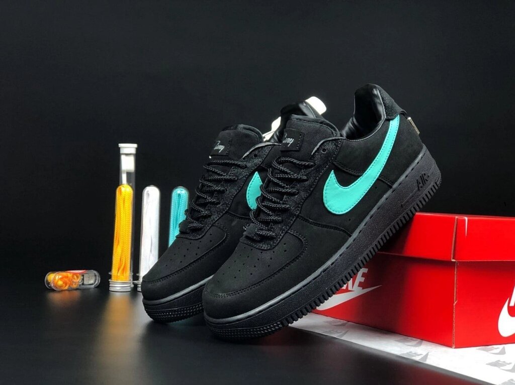 Кросівки жіночі Nike Air Force 1 Low Tiffany & Co чорні з бірюзою замшеві, кеди Найк Аір Форс повсякденні від компанії Вигідно - фото 1