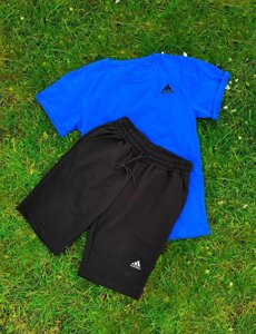 Літній чоловічий спортивний костюм шорти та футболка Adidas синій з чорним