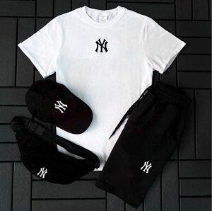 Чоловічий комплект на літо New York, футболка+шорти+кепка та бананка літній спортивний костюм 46