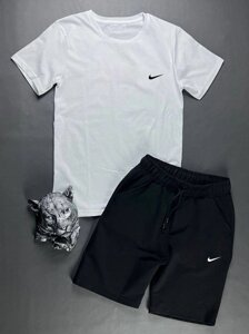 Чоловічий літній комплект шорти та футболка Nike білий з чорним. Чоловічі шорти та футболка Найк 54