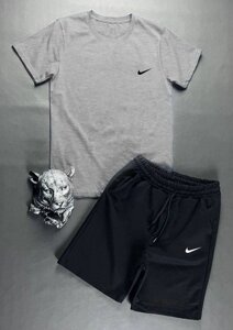 Чоловічий літній комплект шорти та футболка Nike сірий із чорним. Чоловічі шорти та футболка Найк