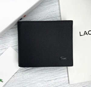 Чоловічий шкіряний гаманець Lacoste чорний, брендовий гаманець, подарунок чоловікові