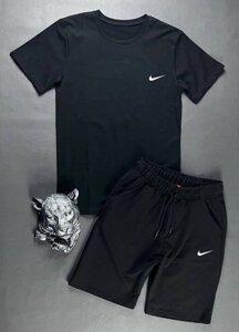 Чоловічий літній комплект шорти та футболка Nike чорний. Чоловічі шорти та футболка Найк