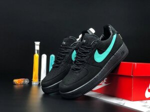 Кросівки жіночі Nike Air Force 1 Low Tiffany & Co чорні з бірюзою замшеві, кеди Найк Аір Форс повсякденні