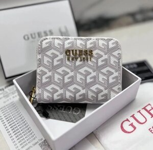 Жіночий гаманець Guess маленький на блискавці білий із сірим, брендовий фірмовий маленький гаманець на подарунок