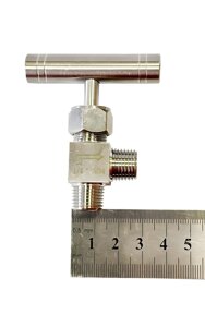 Кран голчастий сталевий (різьблення 1/4 тато) кутовий, сталева ручка