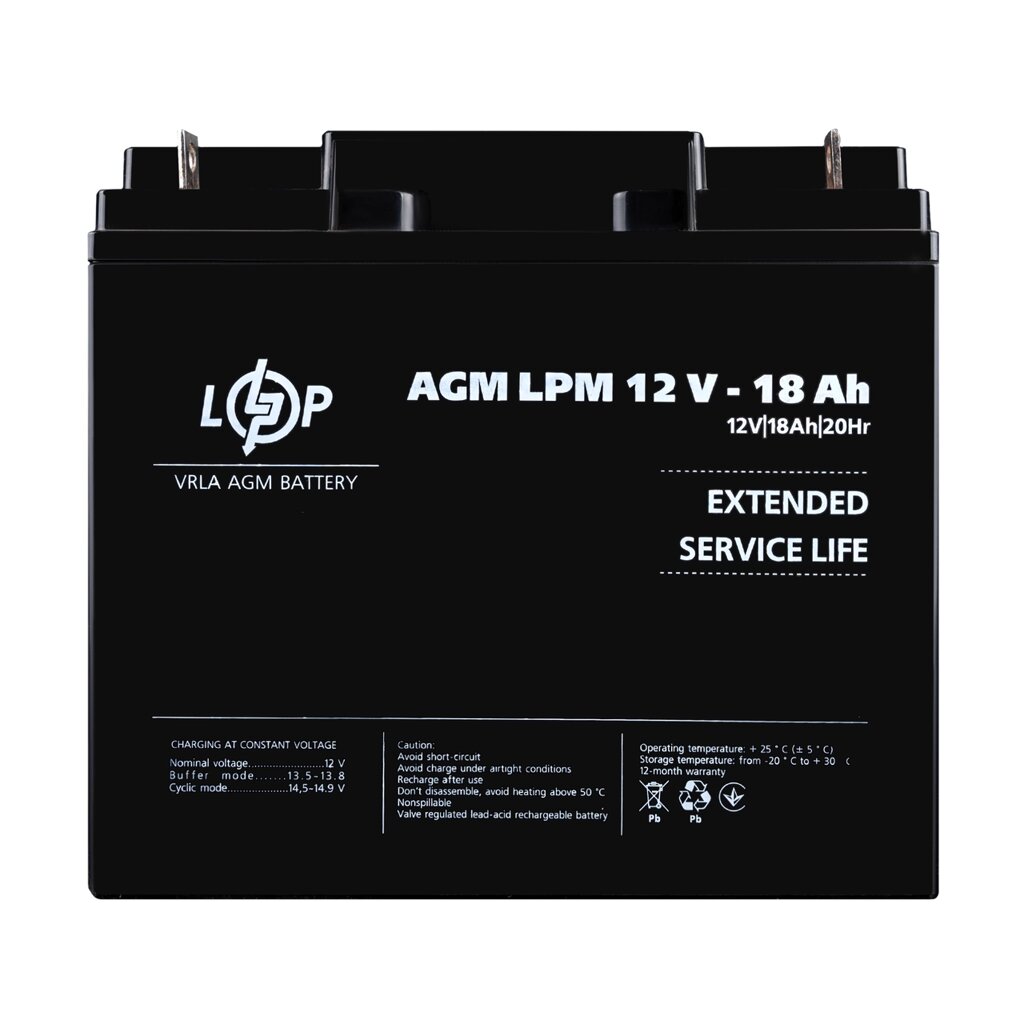 Акумулятор AGM LPM 12V - 18 Ah від компанії Krop Control - фото 1