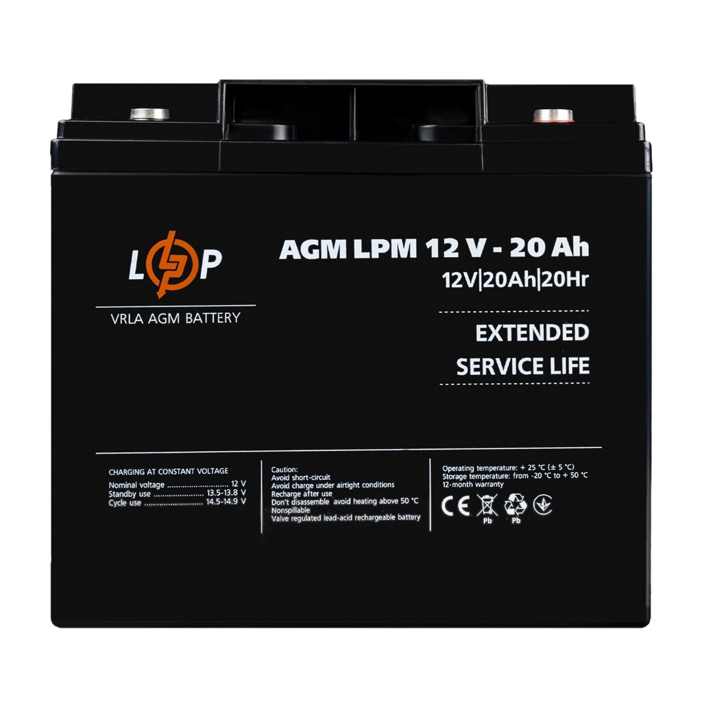 Акумулятор AGM LPM 12V - 20 Ah під болт М5 від компанії Krop Control - фото 1