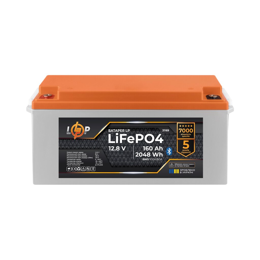 Акумулятор LP LiFePO4 12,8V - 160 Ah (2048Wh) (BMS 100A/80А) пластик Smart BT від компанії Krop Control - фото 1