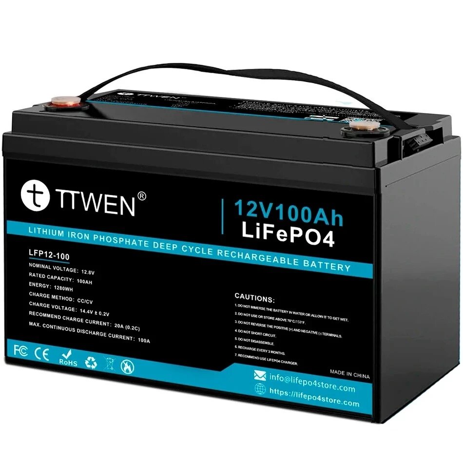 Акумулятор TTWEN LiFePO4 12V/100AH, 100A від компанії Krop Control - фото 1