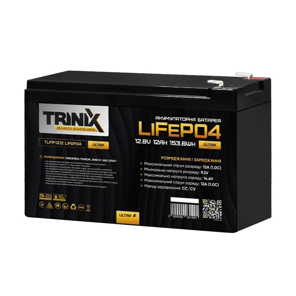 Акумуляторна батарея літій-залізо-фосфатна 12.8В 12Аг Trinix TLFP-1212 Ultra LiFePO4 від компанії Krop Control - фото 1