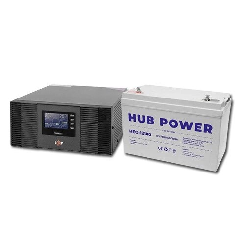 Комплект ДБЖ Logicpower LPM-PSW-1500VA (1050W) 12V + Акумулятор 12В 100 Ач Hub Power HEG-12100 від компанії Krop Control - фото 1