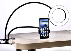 Кільцева USB лампа LUMERTY Live Stream (16см - 12w) чорна/ світлодіодне LED кільце на гнучкому штативі з кріпленням для