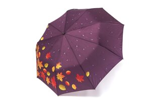 Фіолетова жіноча парасолька з краплями і листям повний автомат