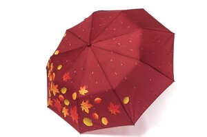 Червона жіноча парасолька з краплями і листям повний автомат