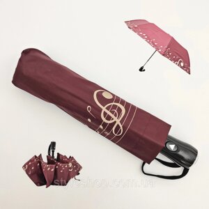 Однотонна бордова жіноча парасолька напівавтомат з нотами по краю