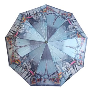 Жіноча атласна парасолька напівавтомат з пейзажами Парижа 4039