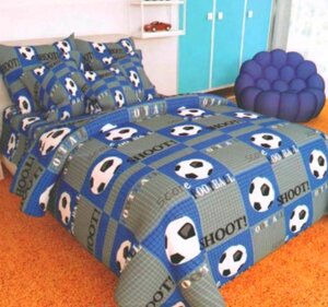Дитяче ліжко Футбол. Полуторний комплект дитячої постільної білизни. Колір Сіро-синій