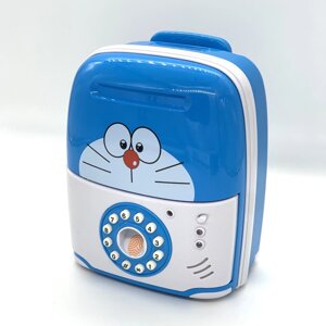 Електронна скарбничка сейф Синій Кіт з кодовим замком/дитяча скарбничка на батарейках