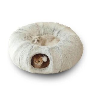 Лежанка Тунель для кота собаки 95х26 см плюш Сірий