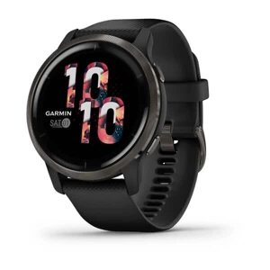 Смарт-годинник Garmin Venu 2 чорний з сірим безелем і силіконовим ремінцем