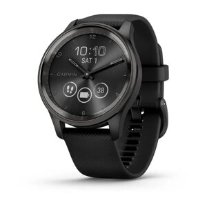 Смарт-годинник Garmin Vivomove Trend із грифельним сталевим безелем, чорними корпусом та ремінцем