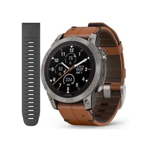 Смарт-годинник Garmin Fenix 7 Pro - Sapphire Solar Edition - титановий корпус з каштановим шкіряним ремінцем