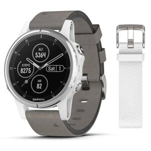 Смарт-годинник Garmin Fenix 5S Plus Sapphire White з сірим замшевим ремінцем