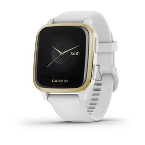 Смарт-годинник Garmin Venu Sq білий з золотистим алюмінієвим безелем та силіконовим ремінцем