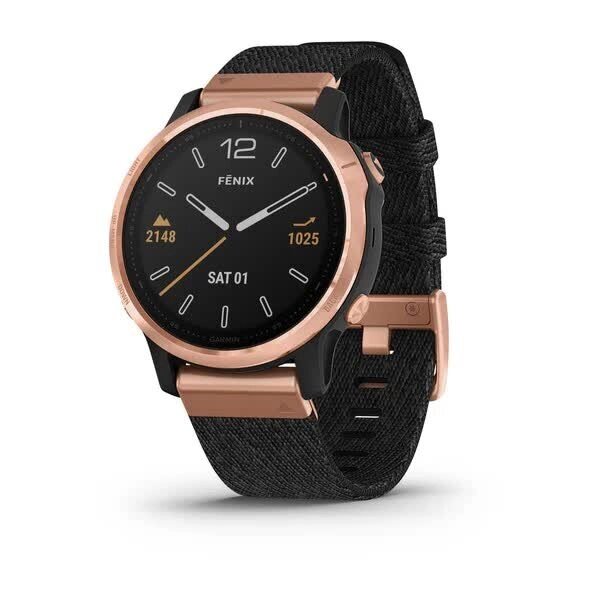 Смарт-годинник Fenix 6S Sapphire чорний Rose Gold з чорним плетеним ремінцем від компанії Garmin-ukraine - фото 1