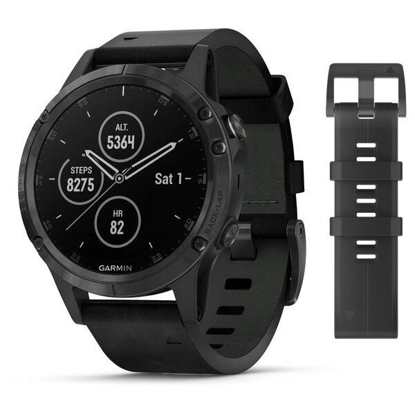 Смарт-годинник Garmin Fenix 5 Plus Sapphire Black з чорним шкіряним ремінцем від компанії Garmin-ukraine - фото 1