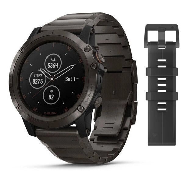 Смарт-годинник Garmin Fenix 5X Plus Sapphire Carbon Gray DLC Titanium з титановим ремінцем від компанії Garmin-ukraine - фото 1