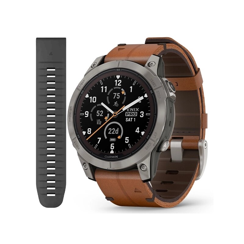 Смарт-годинник Garmin Fenix 7 Pro - Sapphire Solar Edition - титановий корпус з каштановим шкіряним ремінцем від компанії Garmin-ukraine - фото 1